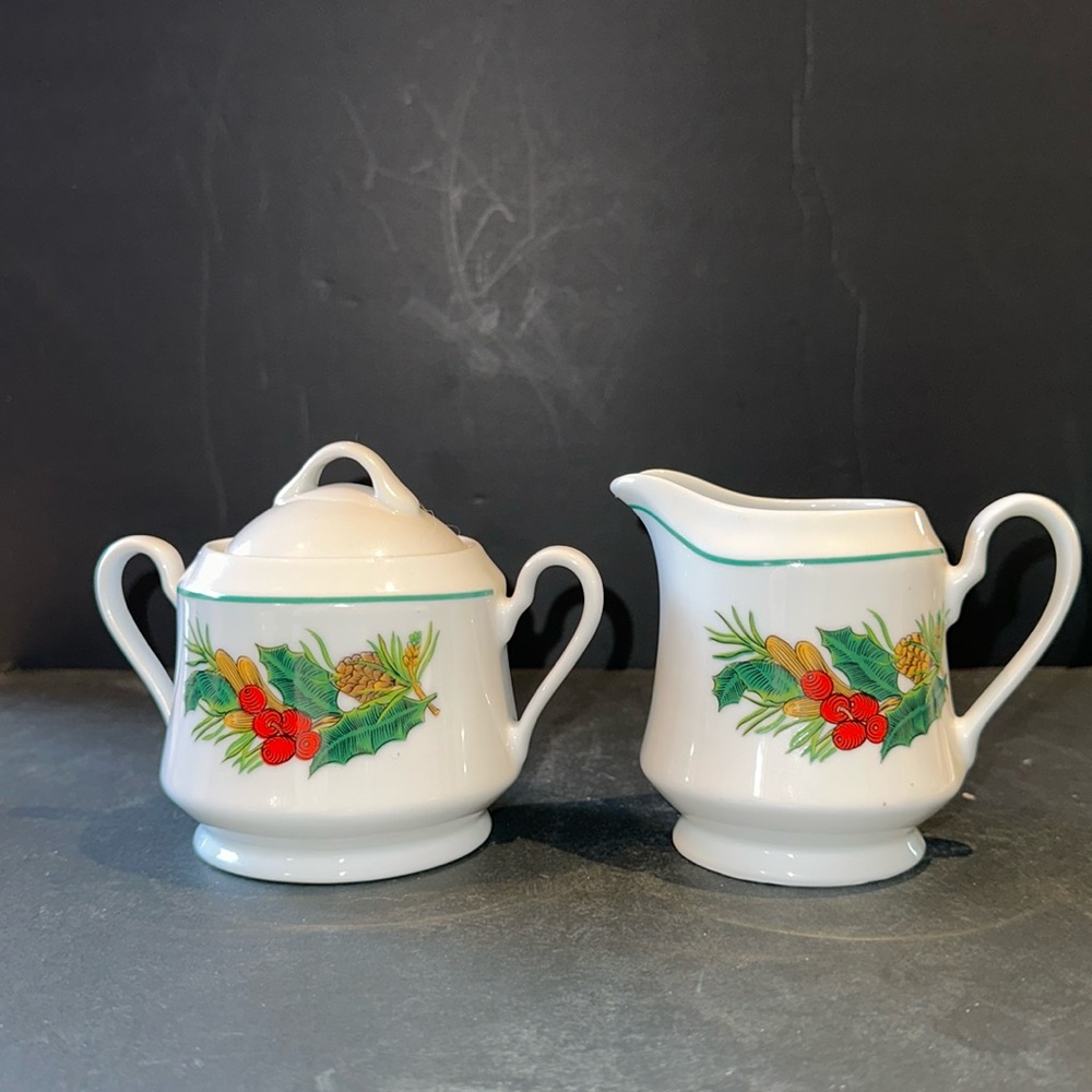 Christmas Heritage pattern by KOPIN creamer and covered sugar